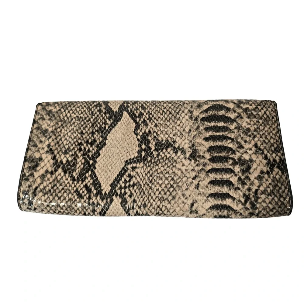 Banana‎ Republic Clutch Bag Beige Snakeskin Print Bamboo Turn-Lock Closure